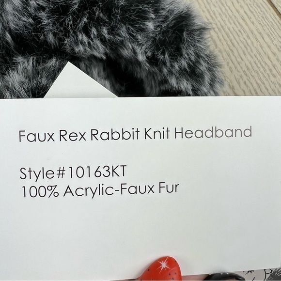 Surell Rex Rabbit Faux Fur Knit Stretch Headband OS Black Frost $65